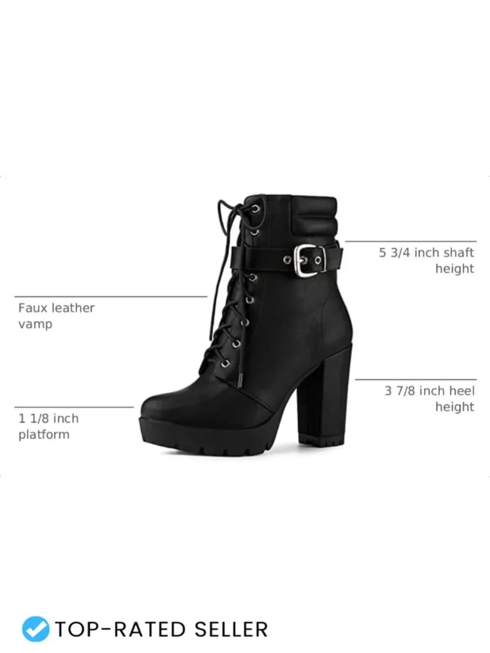 Faux Leather Platform Ankle Boots Lace Up Block Heels Combat Boots